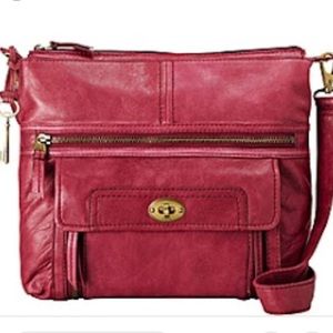 Fossil Stanton Fuschia Leather Crossbody Bag